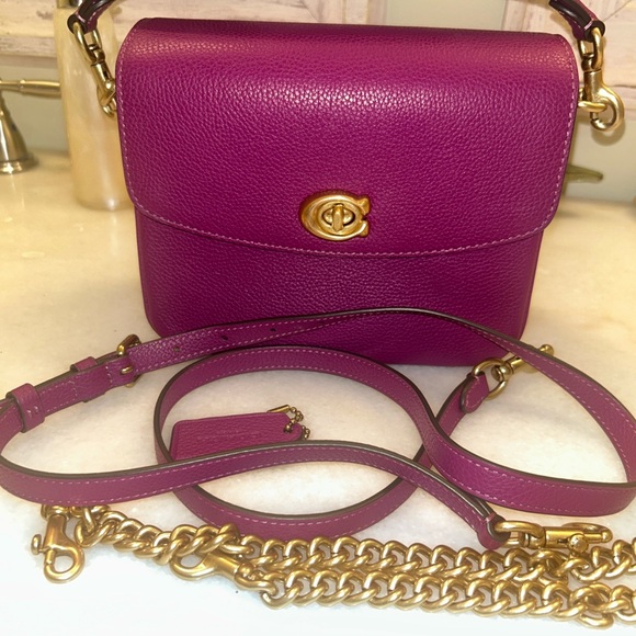 Coach Handbags - Coach Cassie Magenta Purple Pink Leather Crossbody Bag - Multiple Straps, Chain
